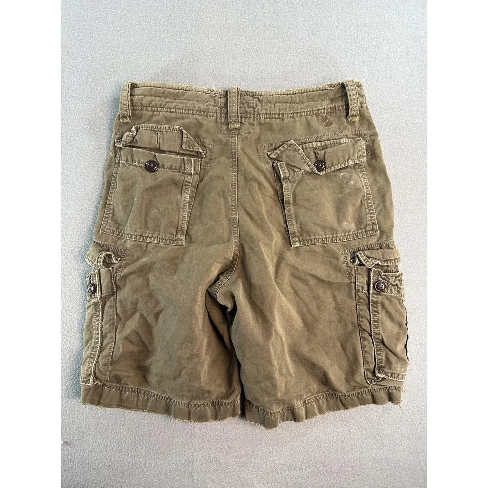 Y2k American Eagle Cargo Shorts Mens 32 Green Canvas Relaxed 11 Inseam Vintage